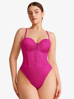 Shapewear Lace-Up Corset Bodysuit with Removable Straps