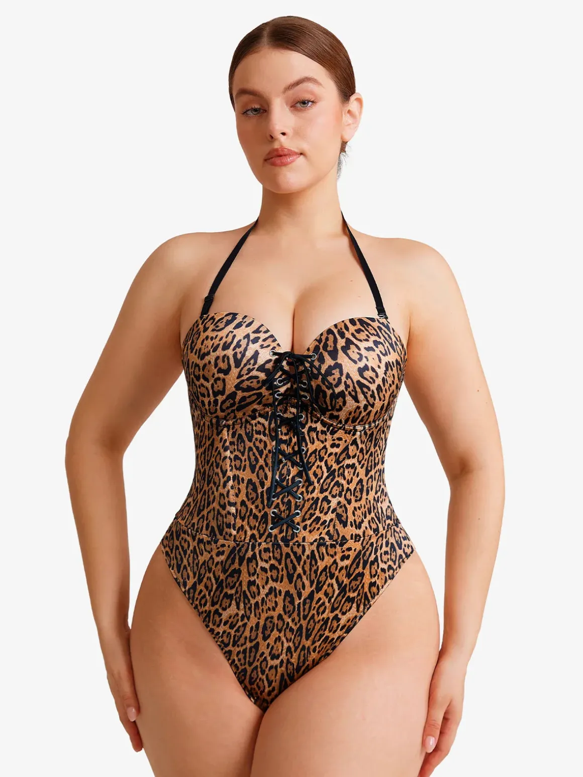 Shapewear Lace-Up Corset Bodysuit with Removable Straps