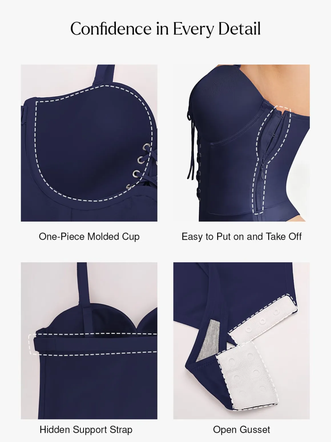 Shapewear Lace-Up Corset Bodysuit with Removable Straps