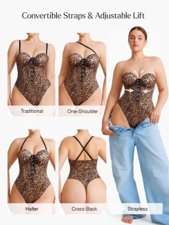 Shapewear Lace-Up Corset Bodysuit with Removable Straps