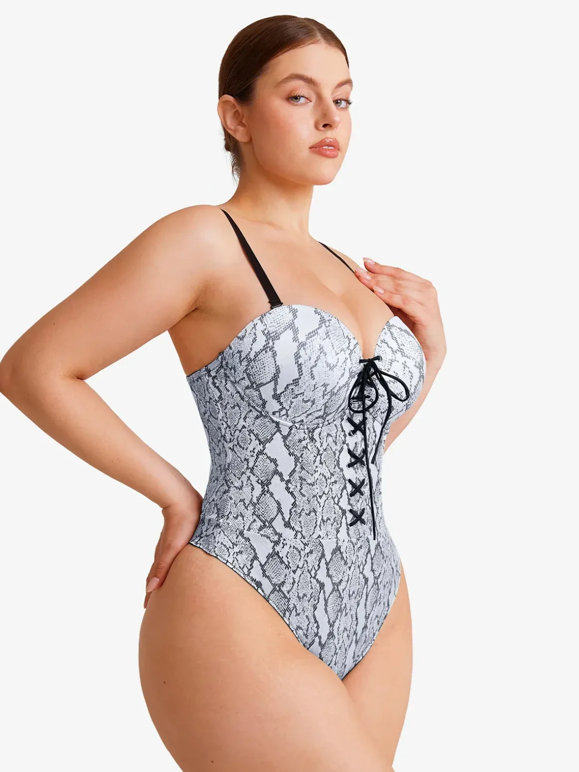 Shapewear Lace-Up Corset Bodysuit with Removable Straps