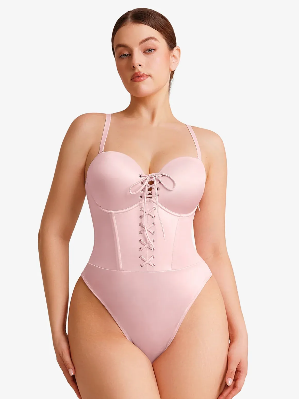 Shapewear Lace-Up Corset Bodysuit with Removable Straps