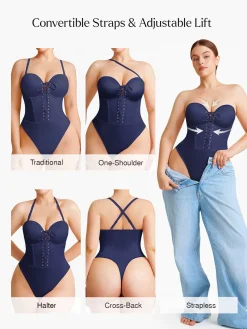 Shapewear Lace-Up Corset Bodysuit with Removable Straps