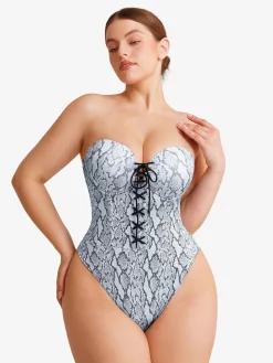Shapewear Lace-Up Corset Bodysuit with Removable Straps