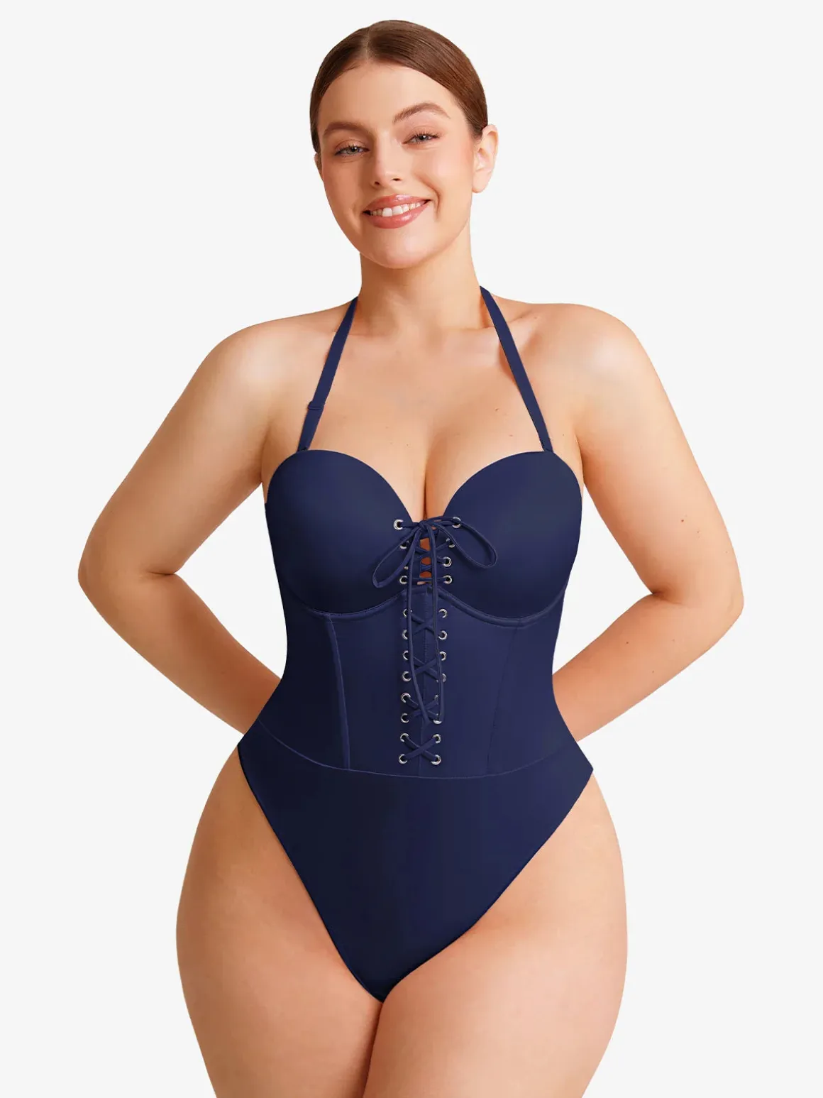 Shapewear Lace-Up Corset Bodysuit with Removable Straps