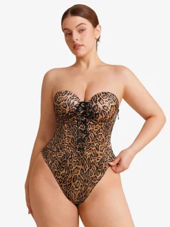 Shapewear Lace-Up Corset Bodysuit with Removable Straps