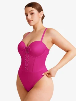 Shapewear Lace-Up Corset Bodysuit with Removable Straps