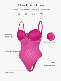 Shapewear Lace-Up Corset Bodysuit with Removable Straps