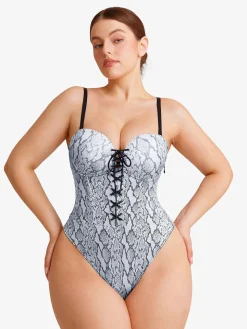 Shapewear Lace-Up Corset Bodysuit with Removable Straps