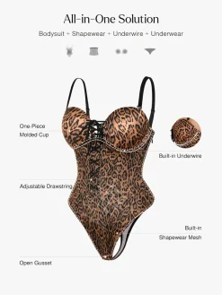 Shapewear Lace-Up Corset Bodysuit with Removable Straps