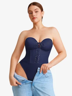 Shapewear Lace-Up Corset Bodysuit with Removable Straps