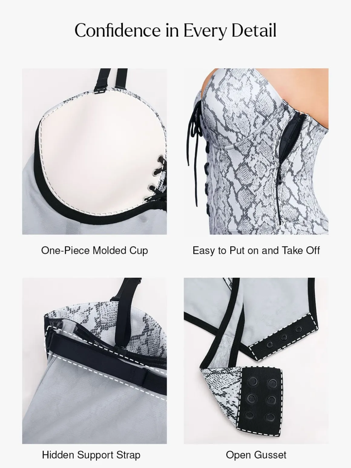 Shapewear Lace-Up Corset Bodysuit with Removable Straps