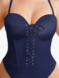 Shapewear Lace-Up Corset Bodysuit with Removable Straps
