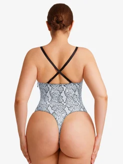 Shapewear Lace-Up Corset Bodysuit with Removable Straps