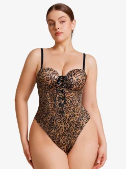 Shapewear Lace-Up Corset Bodysuit with Removable Straps