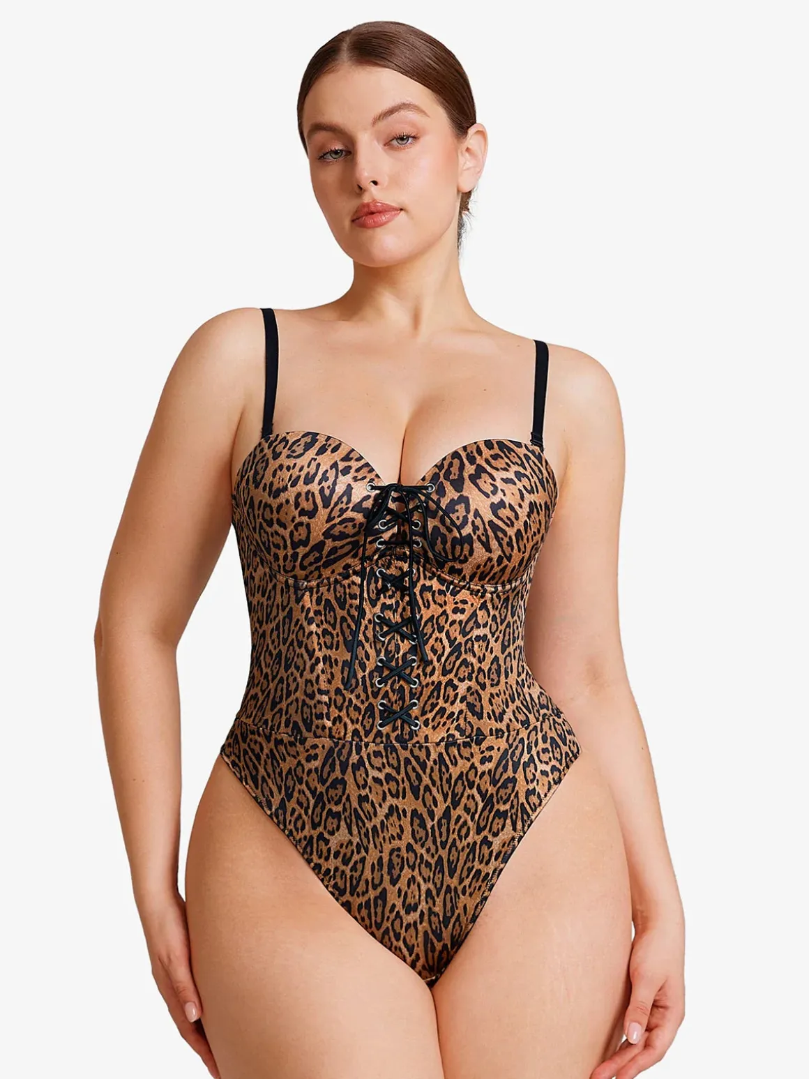 Shapewear Lace-Up Corset Bodysuit with Removable Straps