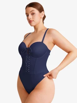 Shapewear Lace-Up Corset Bodysuit with Removable Straps