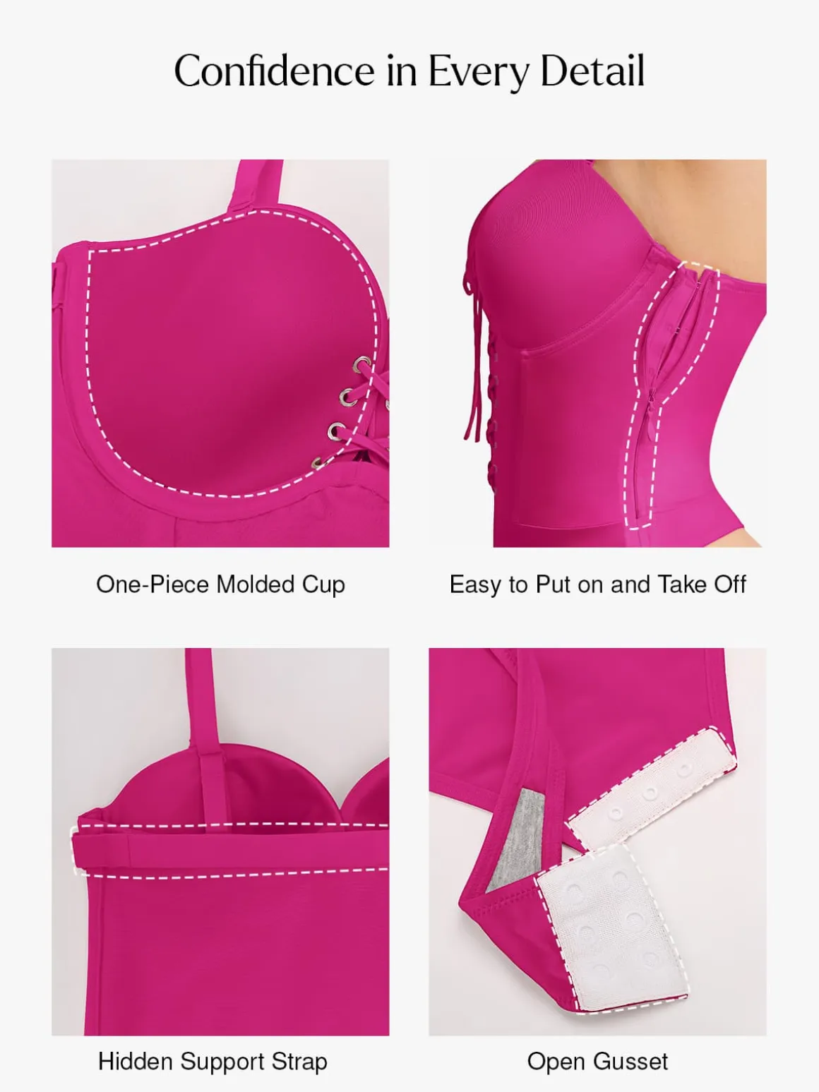 Shapewear Lace-Up Corset Bodysuit with Removable Straps