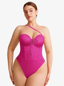 Shapewear Lace-Up Corset Bodysuit with Removable Straps
