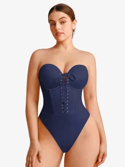 Shapewear Lace-Up Corset Bodysuit with Removable Straps