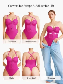 Shapewear Lace-Up Corset Bodysuit with Removable Straps