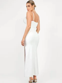 Shapewear Lace V Neck Side Slit Slimming Maxi Slip Dress