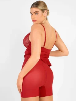 Shapewear Lace V Neck Side Slit Slimming Maxi Slip Dress