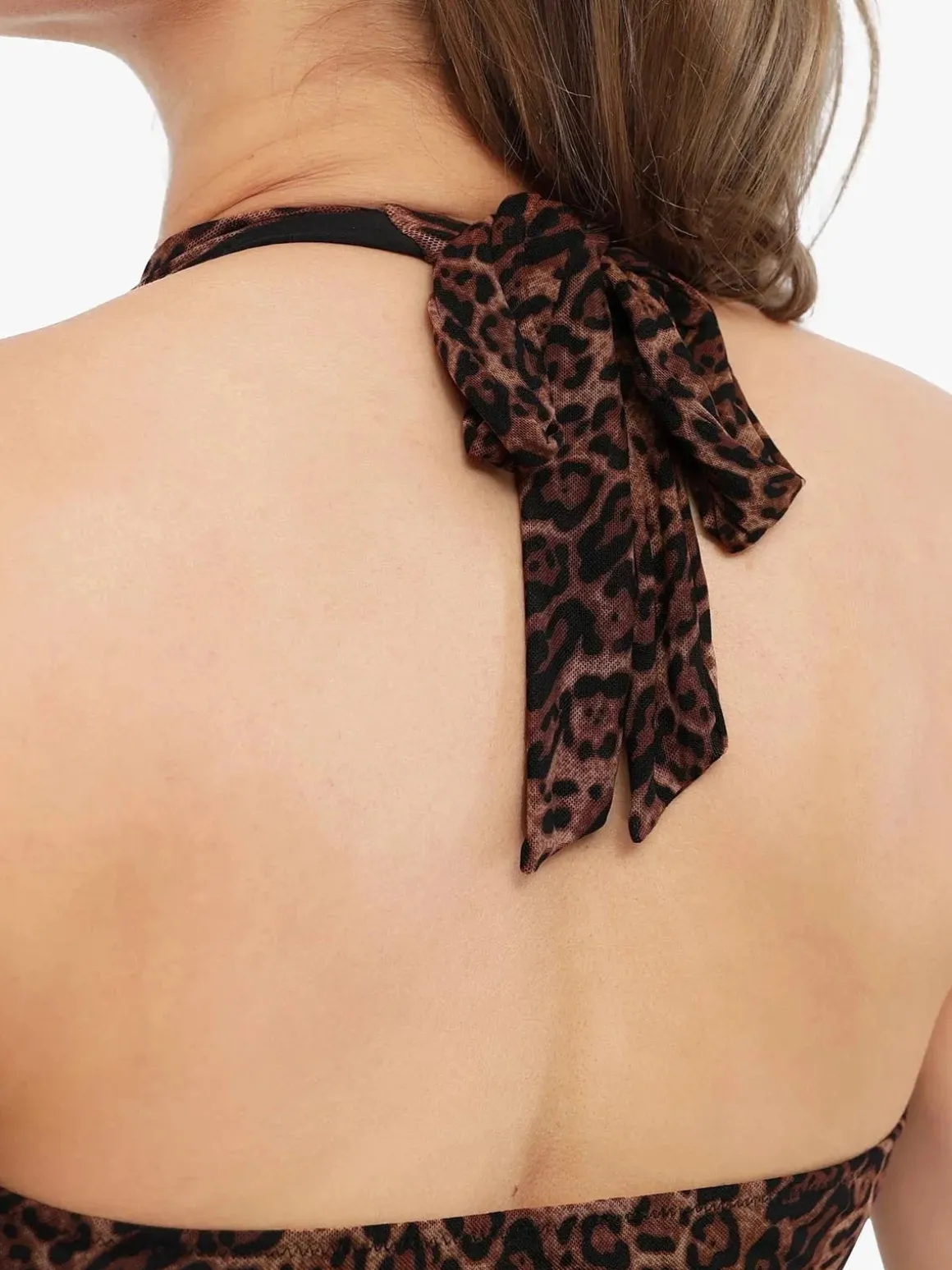 Shapewear Leopard Cowl Neck Halter Tummy Control Bodysuit