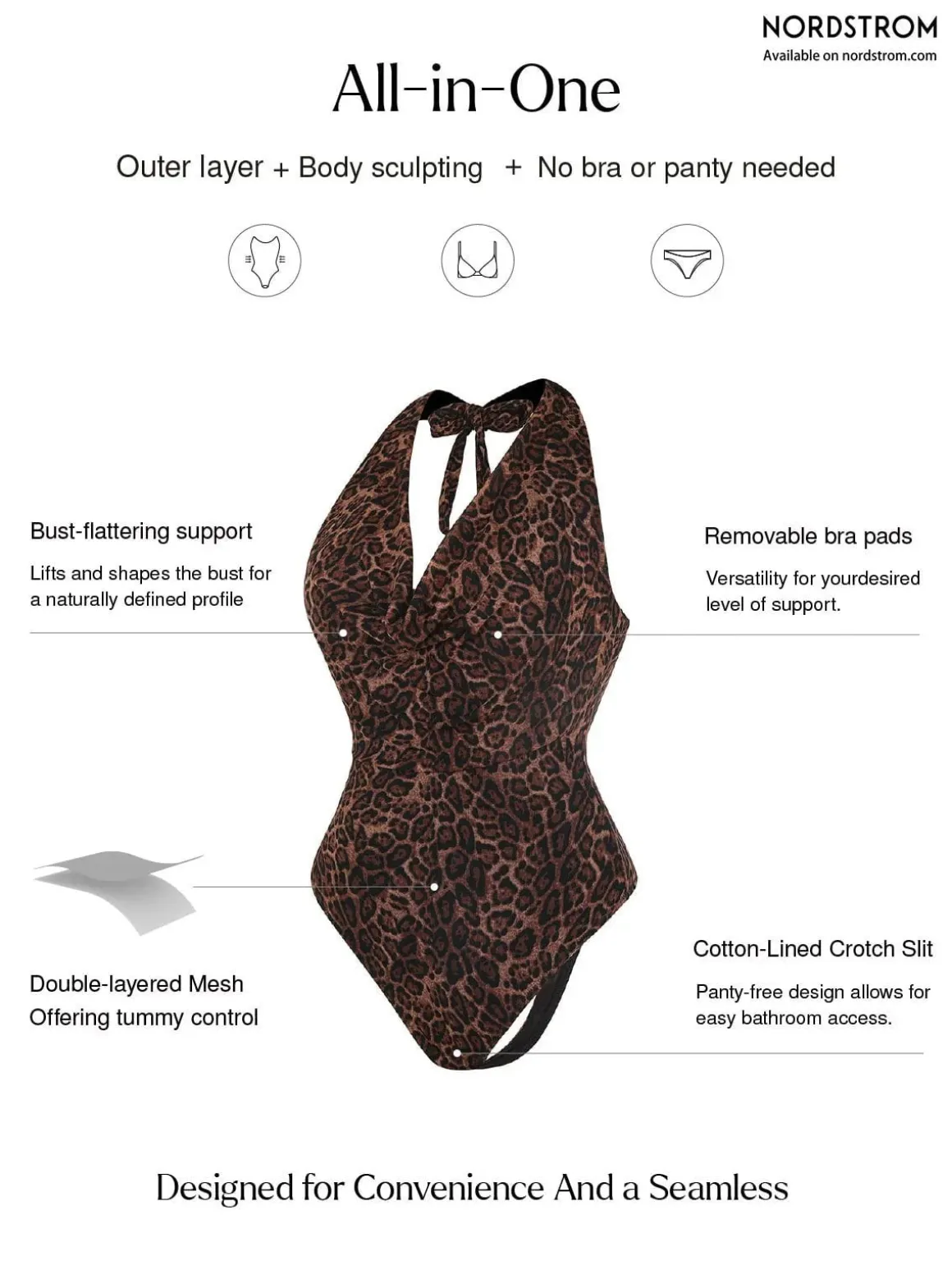 Shapewear Leopard Cowl Neck Halter Tummy Control Bodysuit