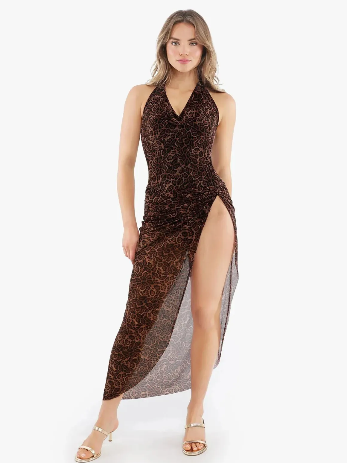Shapewear Leopard Cowl Neck Halter Tummy Control Bodysuit