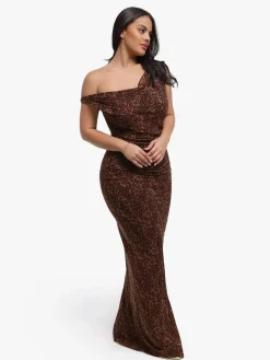 Shapewear Leopard Cowl Neck Ruched Sculpting Maxi Dress