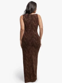 Shapewear Leopard Cowl Neck Ruched Sculpting Maxi Dress