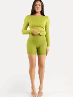 Shapewear Long Sleeve Boat Neck Sculpting Midi Dress