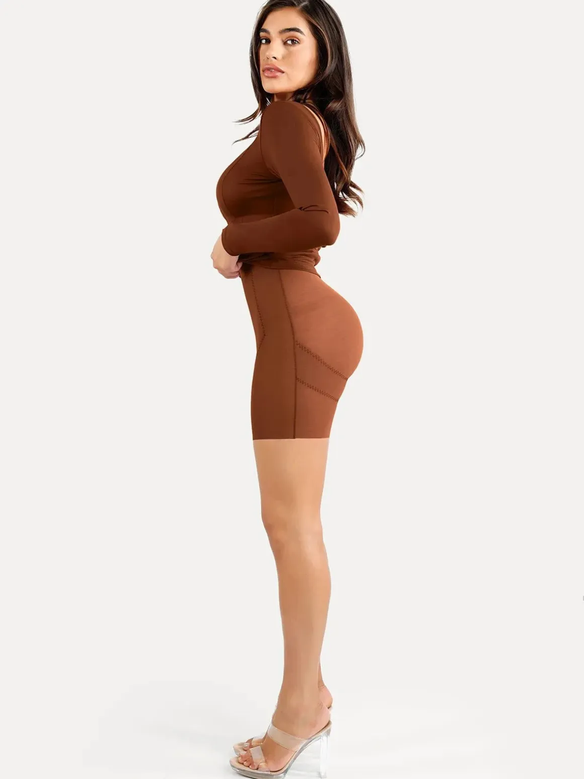 Shapewear Long Sleeve Boat Neck Sculpting Midi Dress