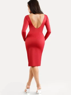 Shapewear Long Sleeve Boat Neck Sculpting Midi Dress