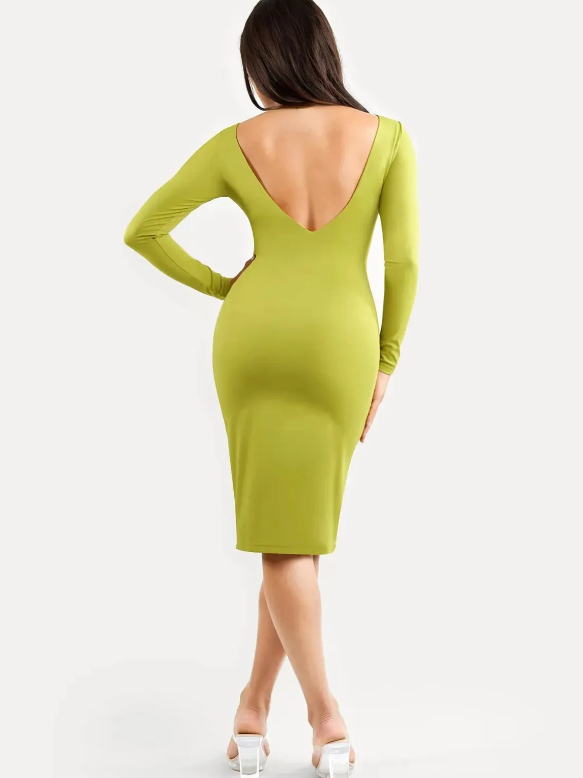 Shapewear Long Sleeve Boat Neck Sculpting Midi Dress