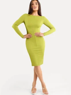 Shapewear Long Sleeve Boat Neck Sculpting Midi Dress