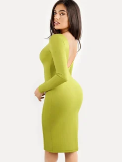 Shapewear Long Sleeve Boat Neck Sculpting Midi Dress