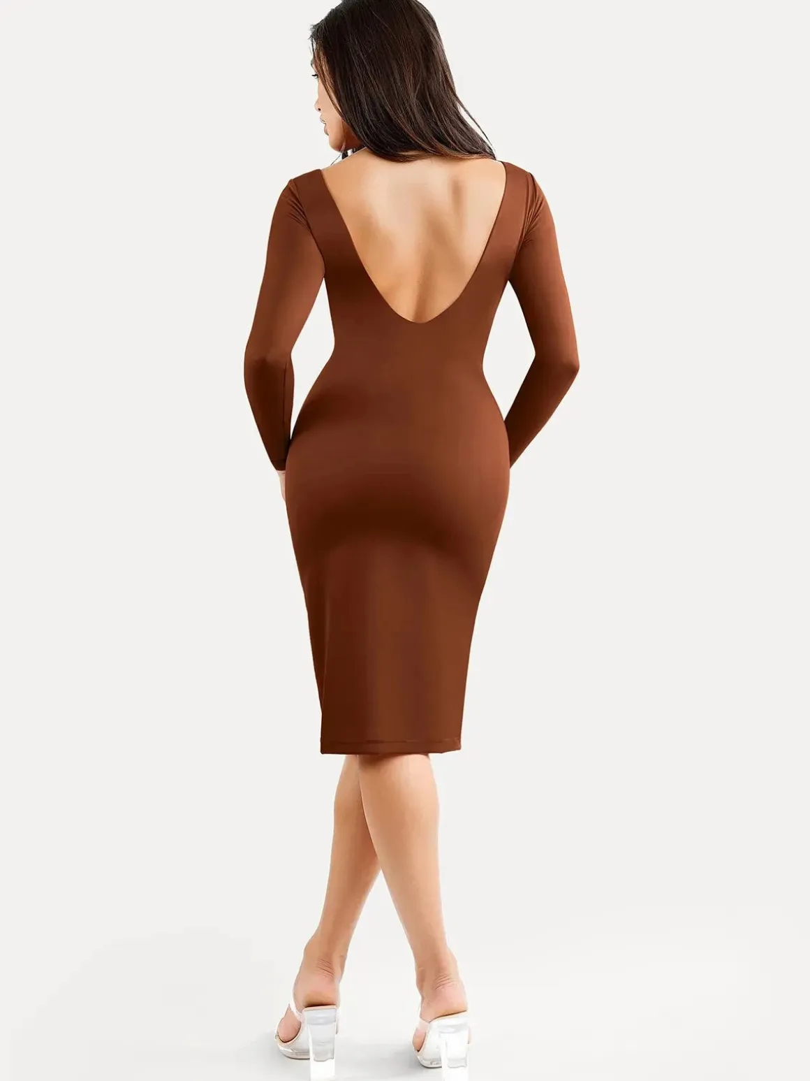 Shapewear Long Sleeve Boat Neck Sculpting Midi Dress