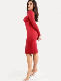 Shapewear Long Sleeve Boat Neck Sculpting Midi Dress