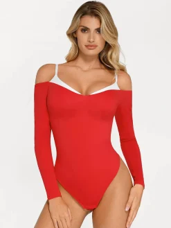 Shapewear Long Sleeve Cold Shoulder Tummy Control Bodysuit