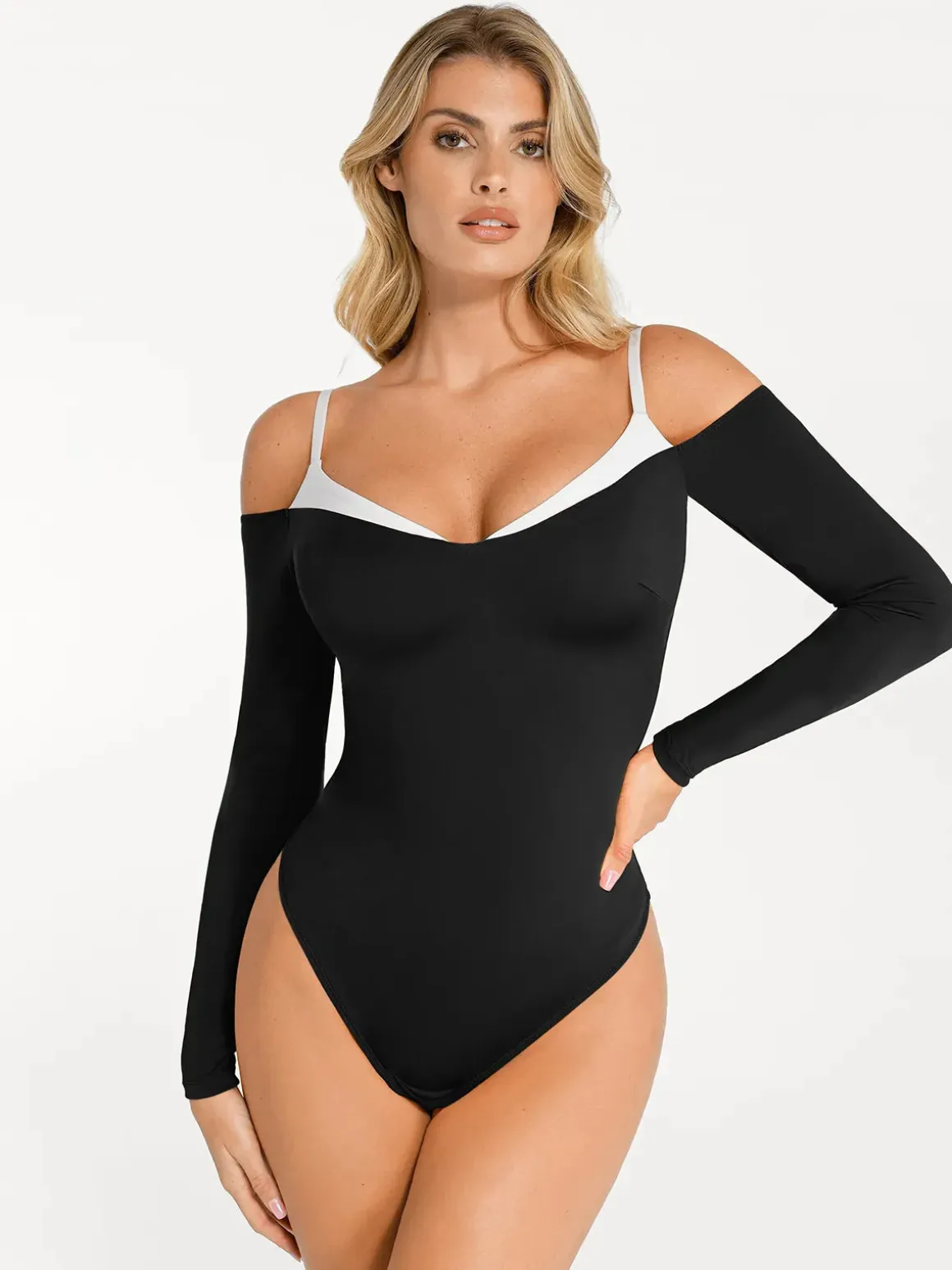 Shapewear Long Sleeve Cold Shoulder Tummy Control Bodysuit