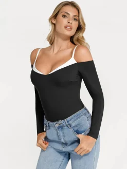 Shapewear Long Sleeve Cold Shoulder Tummy Control Bodysuit