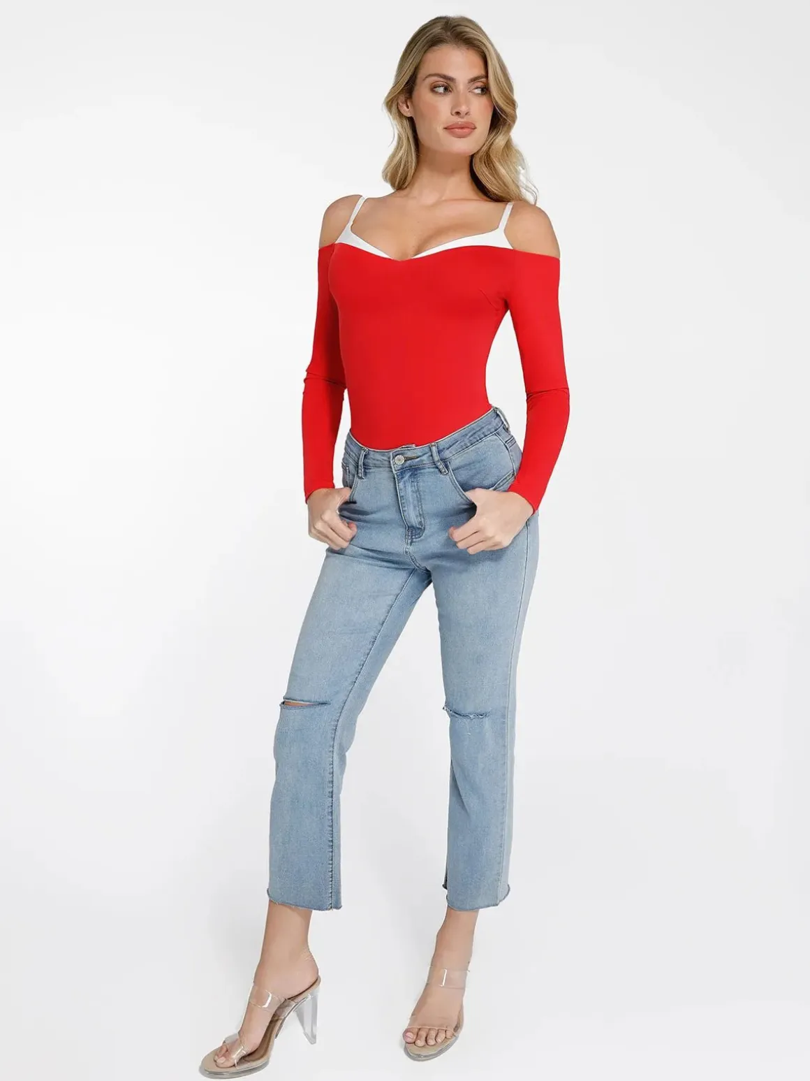 Shapewear Long Sleeve Cold Shoulder Tummy Control Bodysuit