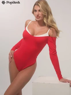 Shapewear Long Sleeve Cold Shoulder Tummy Control Bodysuit