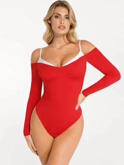 Shapewear Long Sleeve Cold Shoulder Tummy Control Bodysuit