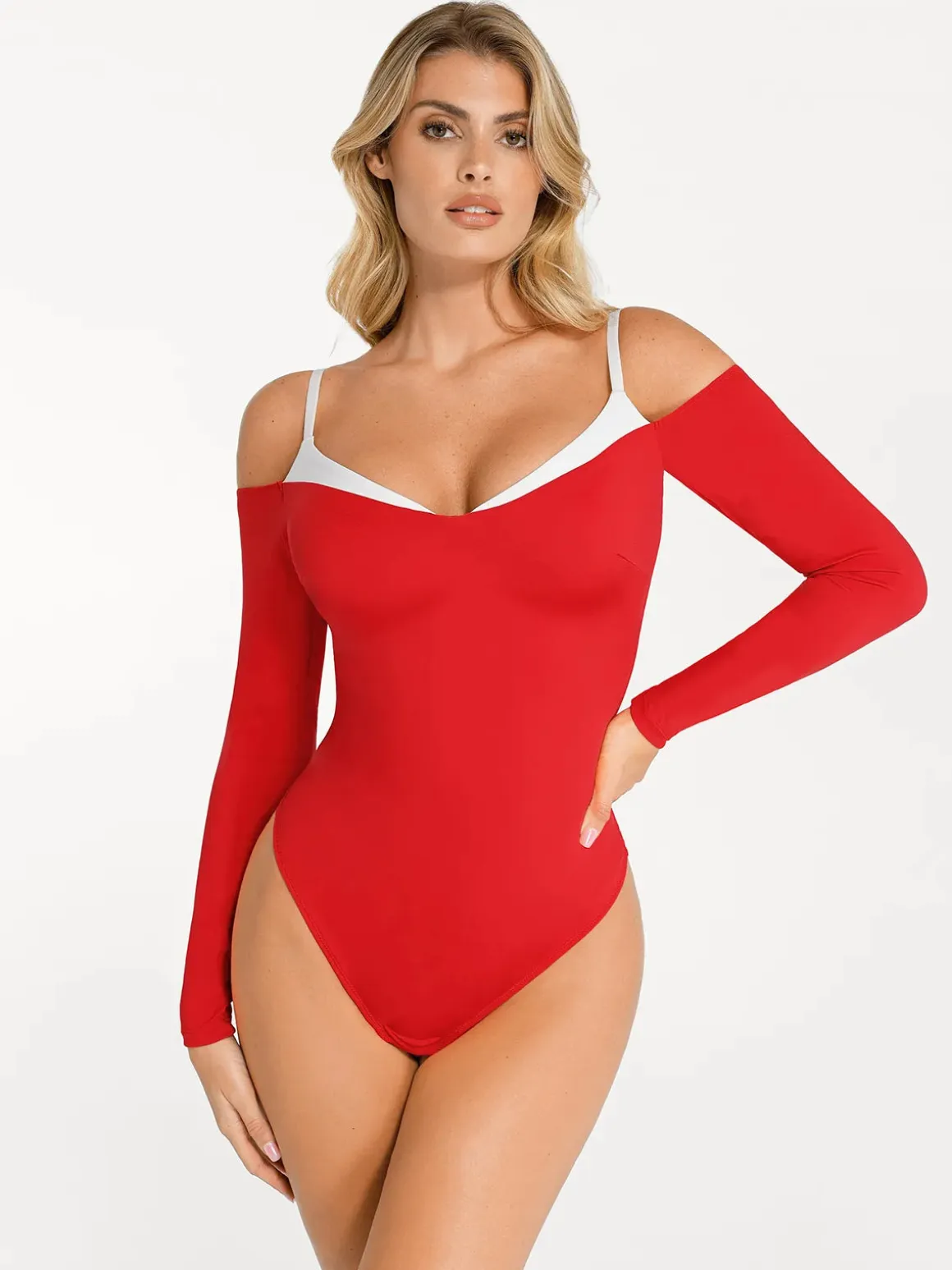 Shapewear Long Sleeve Cold Shoulder Tummy Control Bodysuit