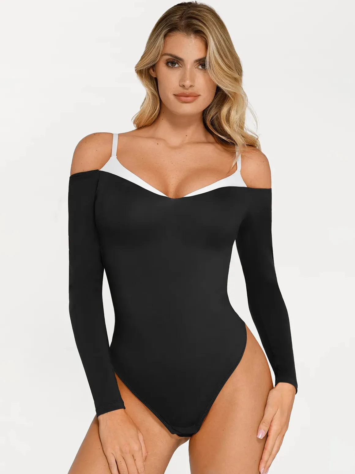 Shapewear Long Sleeve Cold Shoulder Tummy Control Bodysuit