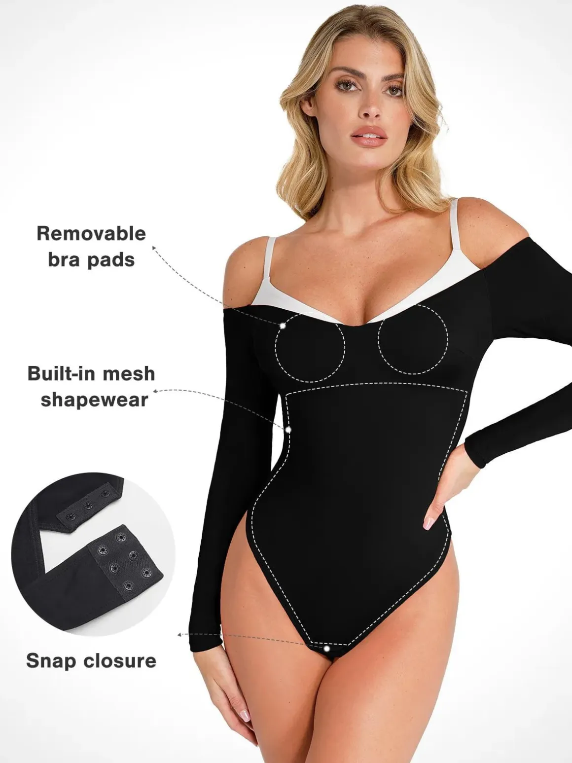 Shapewear Long Sleeve Cold Shoulder Tummy Control Bodysuit