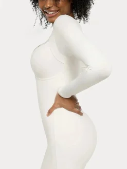 Shapewear Long Sleeve Lace Trim Sculpting Mermaid Maxi Dress